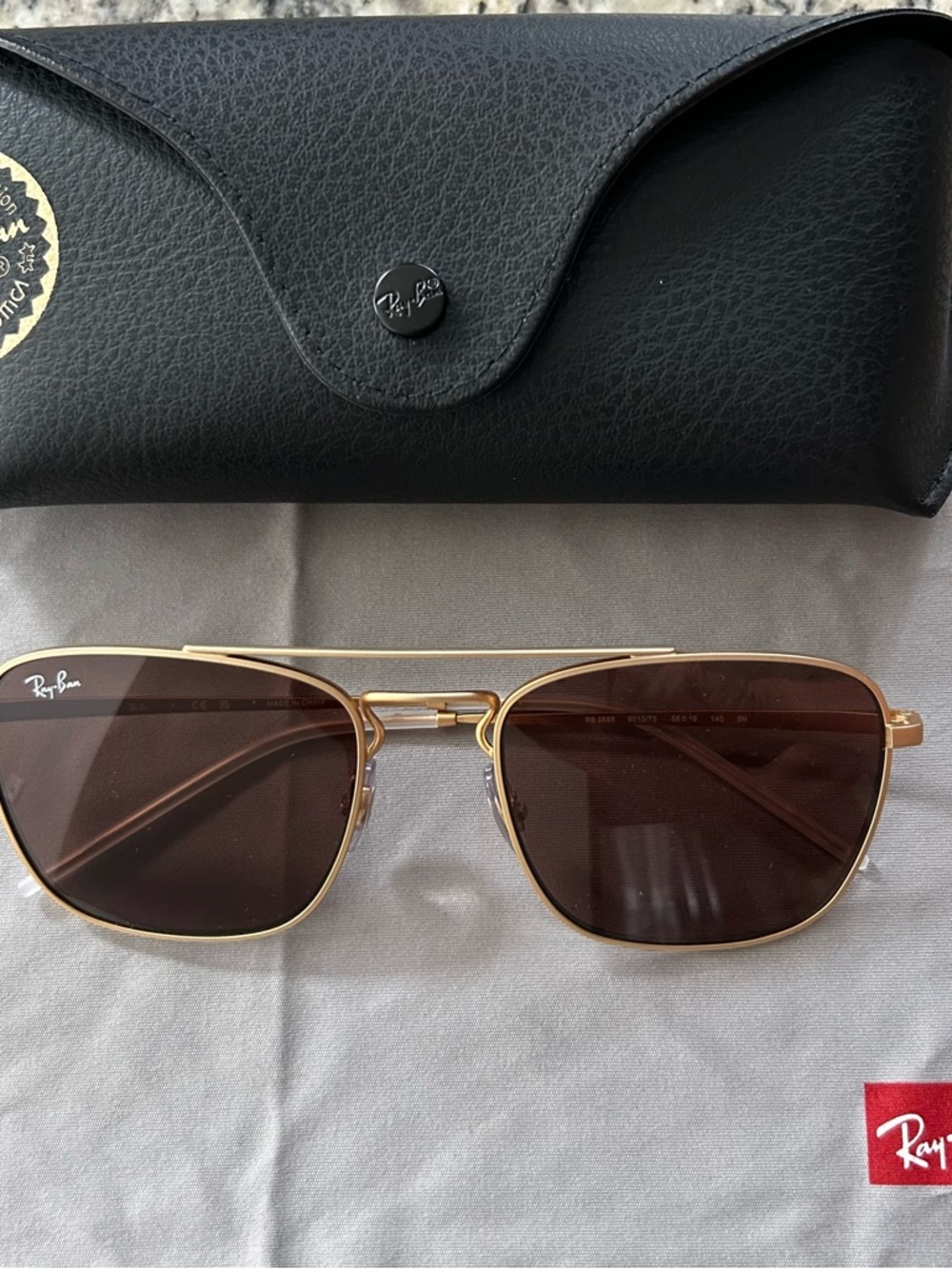 Ray-Ban Gold Frame Sunglasses with Brown Lenses and Black Case